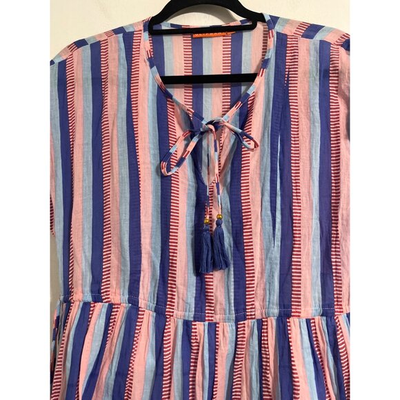 OLIPHANT Striped Tassel Tiered Dress | Boho Summer Mini | Vacation Resort Wear - Picture 4 of 14